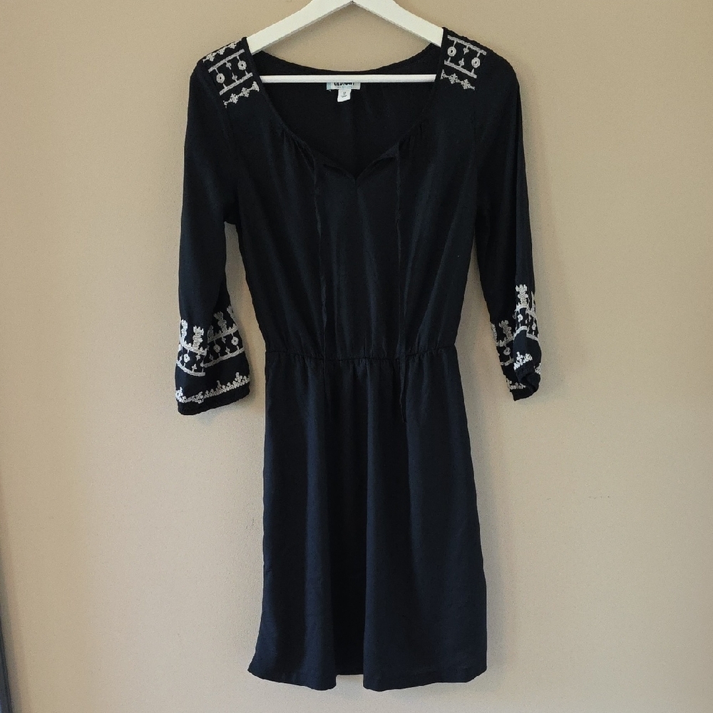 Old Navy Black Dress with White Embroidery